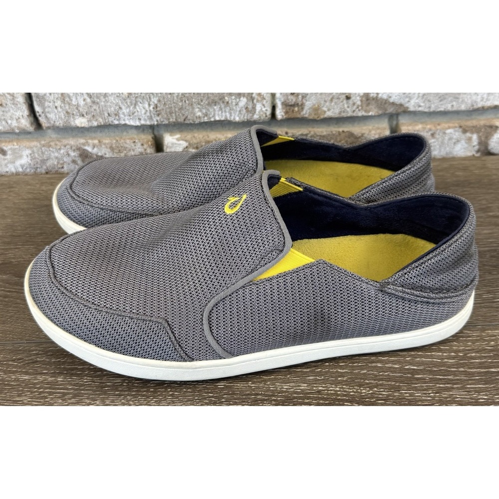 Olukai Nohea Mesh Men's Casual Slip On Boat Shoes Sz 8 Gray Yellow 10188-RK12